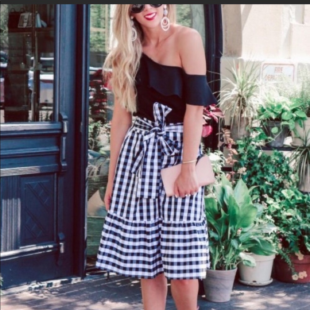 EUC J.Crew factory 4 black white gingham bow skirt